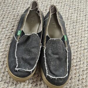 Sanuk Shoes Womens 8 Fiona Black Gray Distressed Canvas Casual Comfort